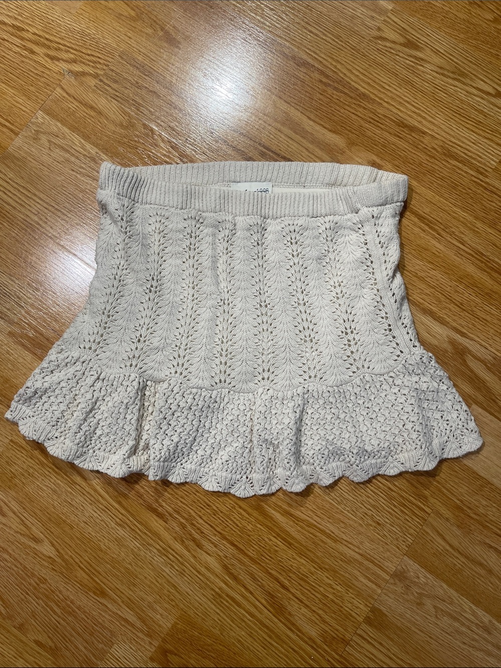 Cream Knit Ruffle-Hem Mini Skirt